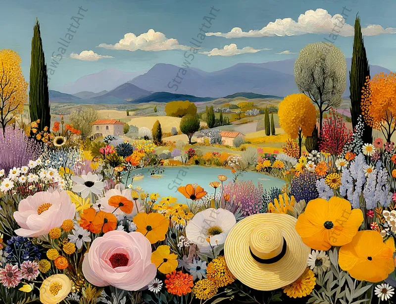 Modern Boho Countryside Oil Painting Art