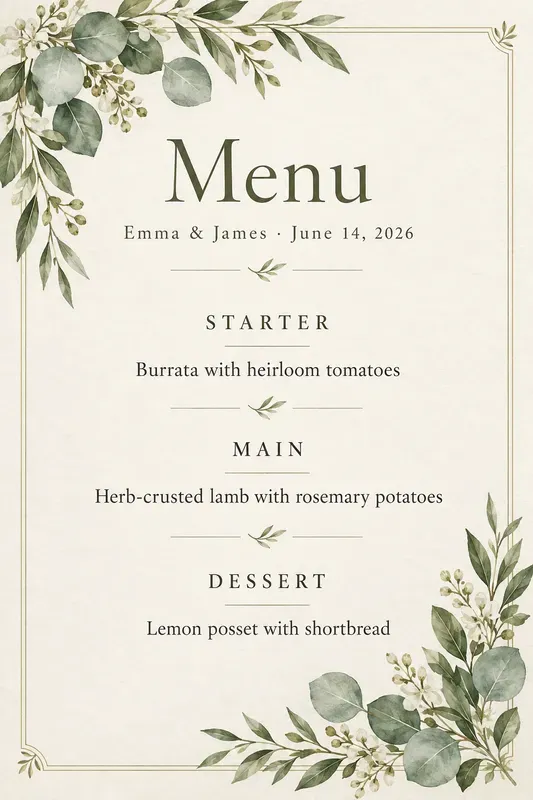 Wedding Menu Card Designs