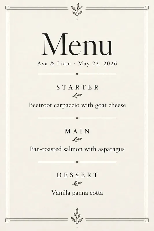 Wedding Menu Card Designs