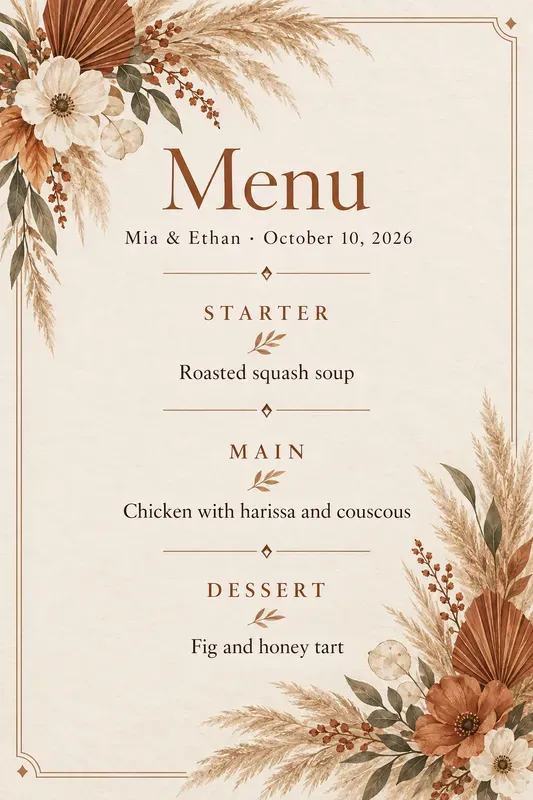 Wedding Menu Card Designs