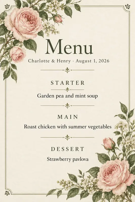 Wedding Menu Card Designs