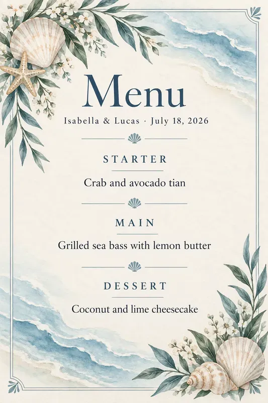 Wedding Menu Card Designs