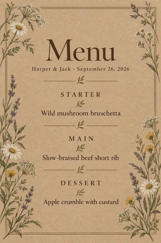 Wedding Menu Card Designs