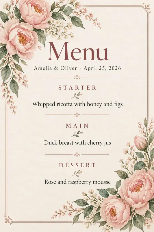 Wedding Menu Card Designs