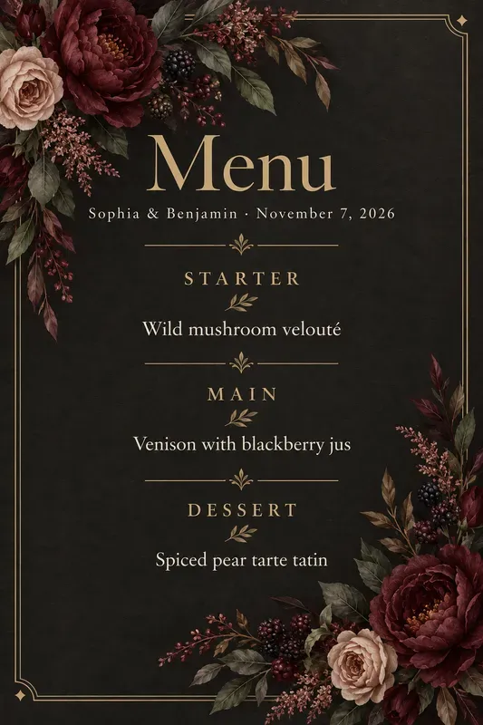 Wedding Menu Card Designs