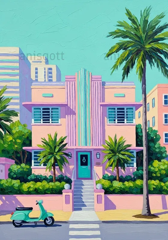 Whimsical Pastel Facade Oil Impasto Walls