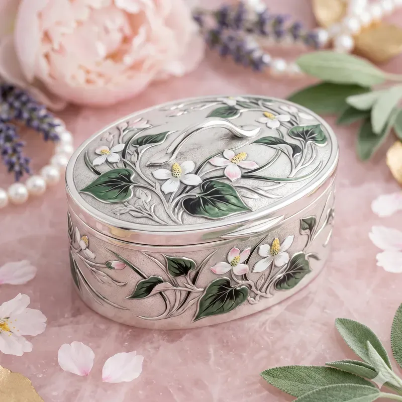 Japonism Herb Oval Keepsake Boxes