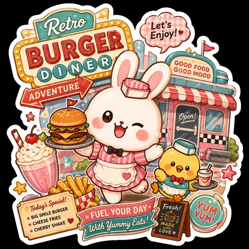 Etsy Kawaii Diner Mascot Sticker Packs