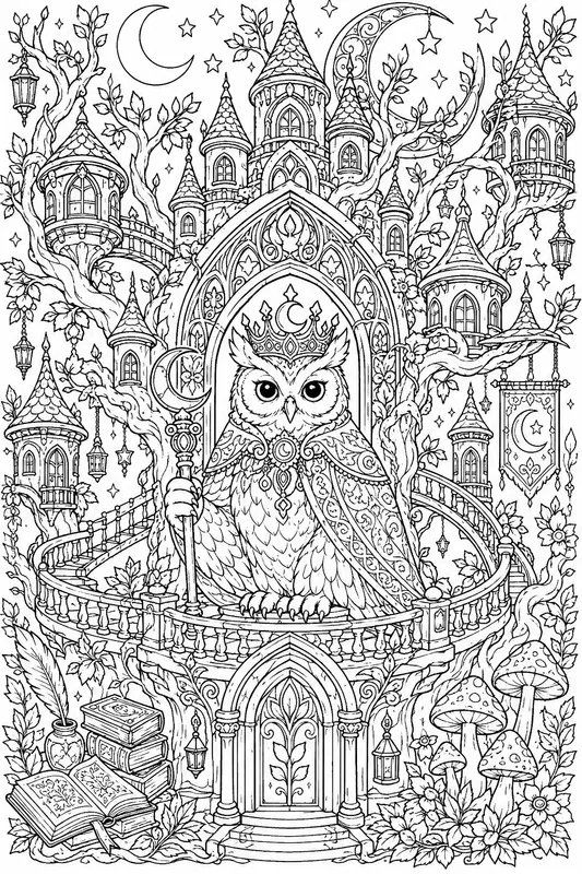 Magical Owl Kingdom Coloring Line Art