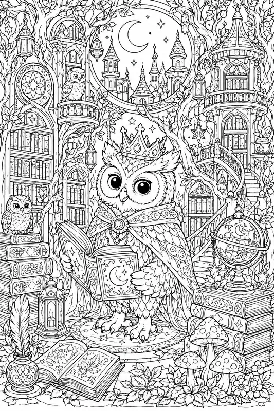 Magical Owl Kingdom Coloring Line Art