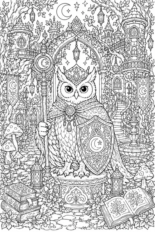 Magical Owl Kingdom Coloring Line Art