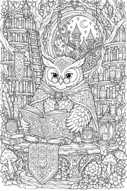 Magical Owl Kingdom Coloring Line Art