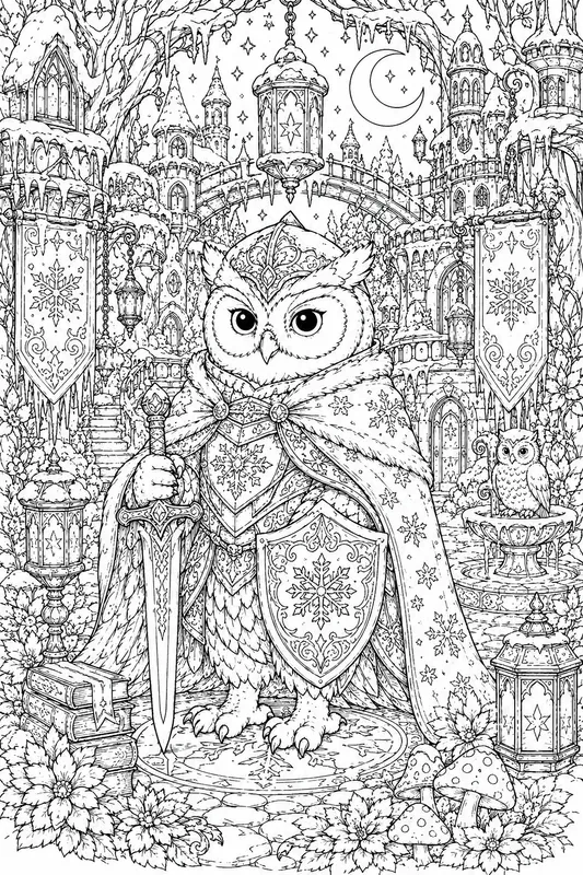 Magical Owl Kingdom Coloring Line Art
