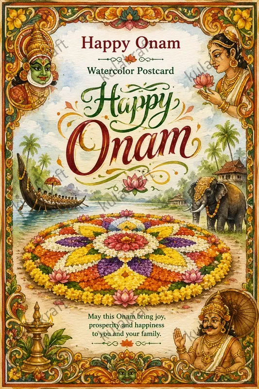 Onam Watercolor Greeting Postcards