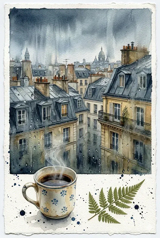 Vintage Watercolor Rainy Windows