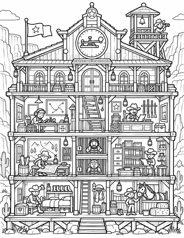 Animal Dollhouse Cutaway Coloring Books
