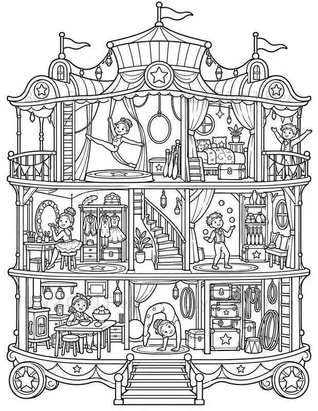 Animal Dollhouse Cutaway Coloring Books