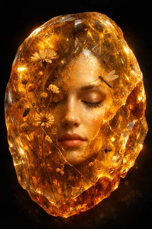 Luminous Amber Resin Surrealism Art