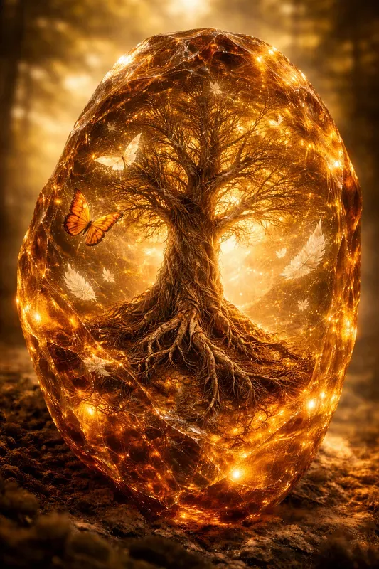 Luminous Amber Resin Surrealism Art