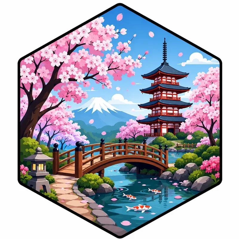 Hexagon Nature Scene Vectors