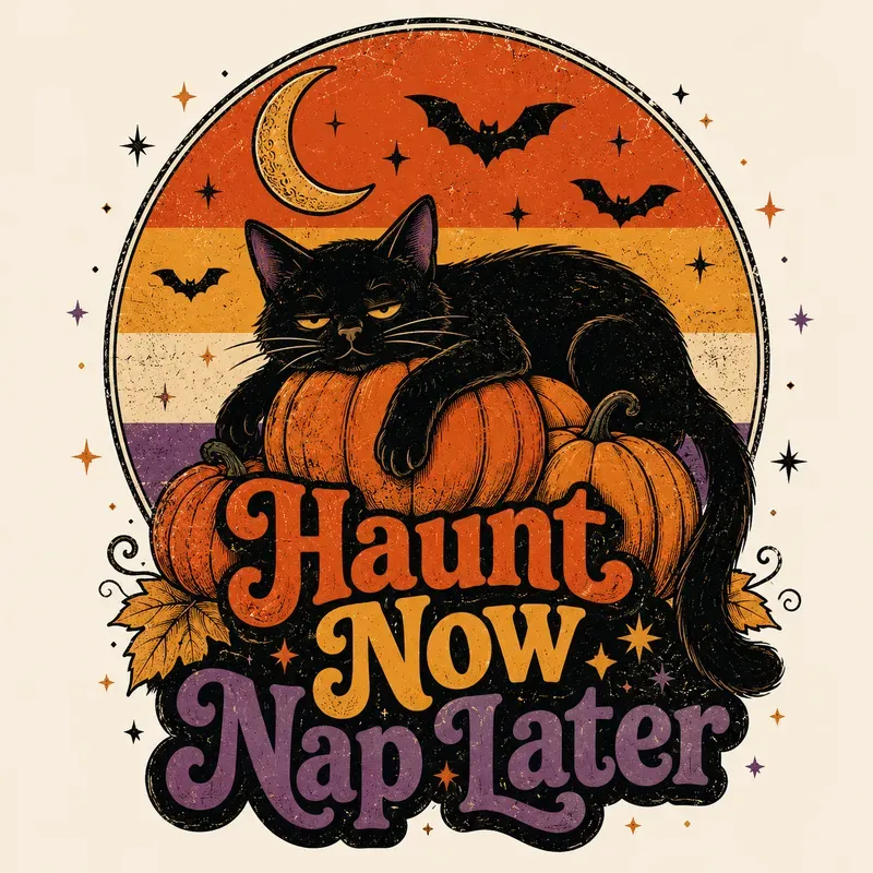 Retro Black Cat Halloween Tee Designs
