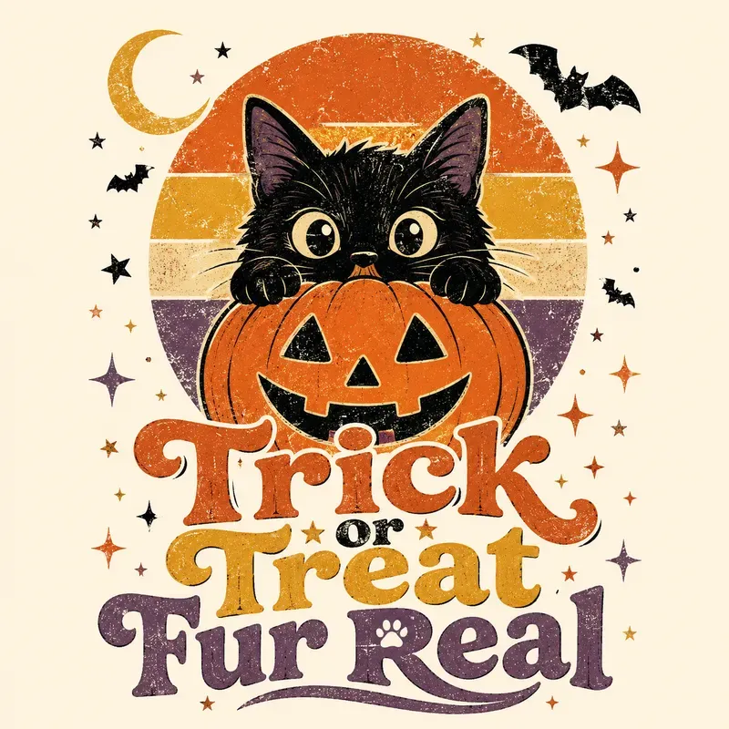 Retro Black Cat Halloween Tee Designs