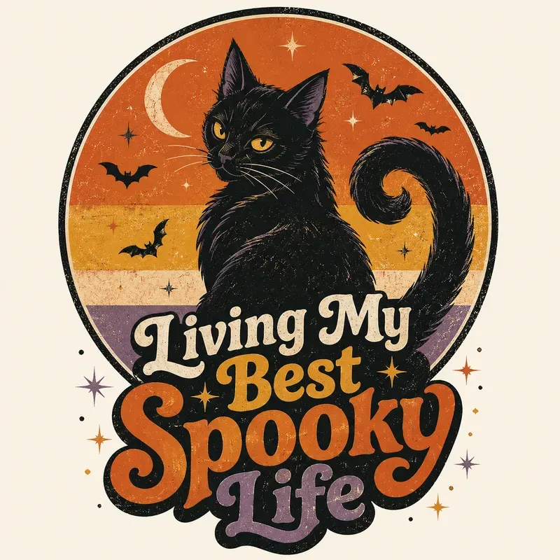 Retro Black Cat Halloween Tee Designs