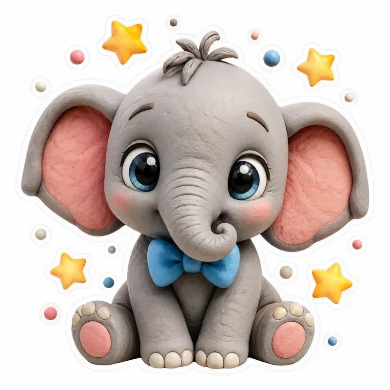 3D Clay Animal Character Sticker Pod Art