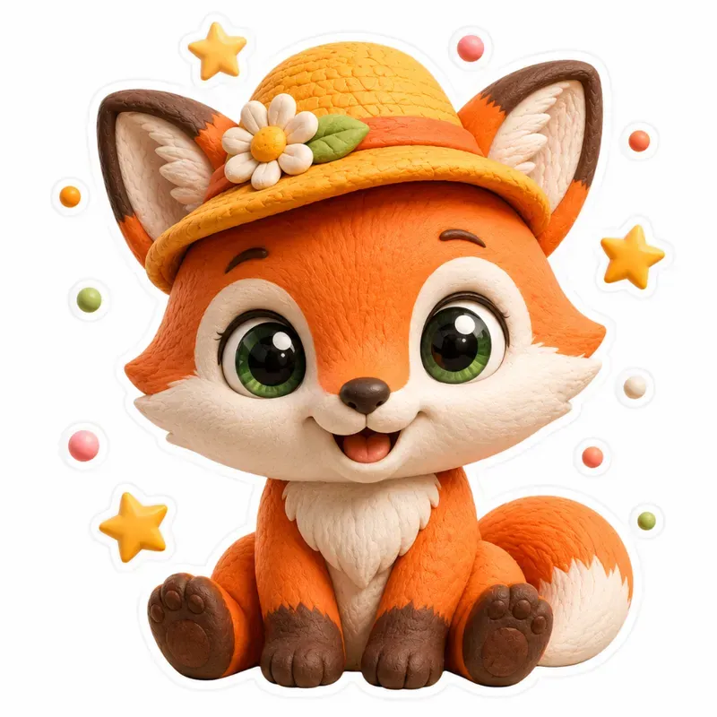 3D Clay Animal Character Sticker Pod Art
