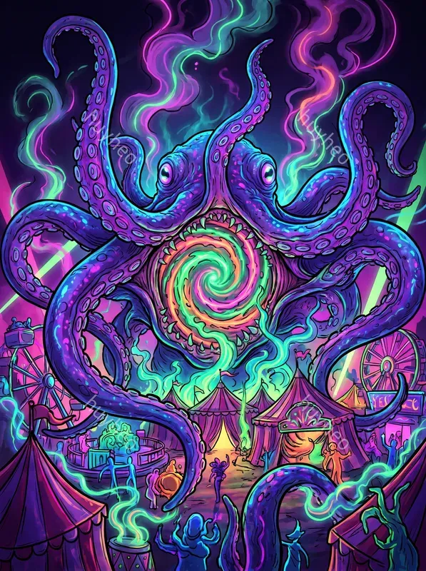 Psychedelic Kaiju Card Illustrations