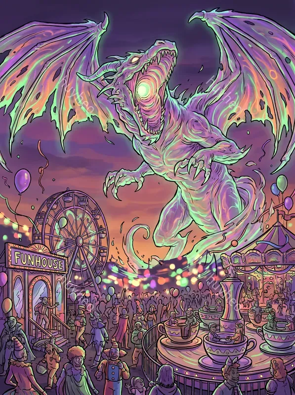 Psychedelic Kaiju Card Illustrations