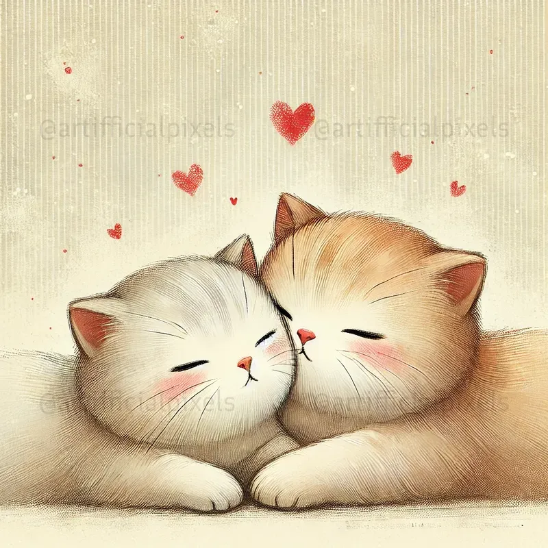 Softly Hand Drawn Animal Couples In Love
