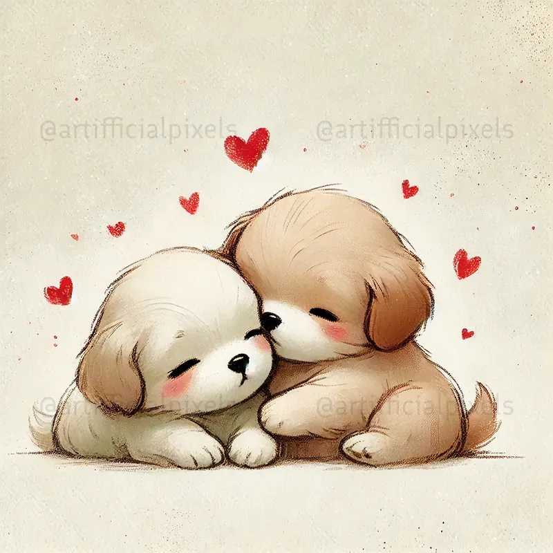 Softly Hand Drawn Animal Couples In Love