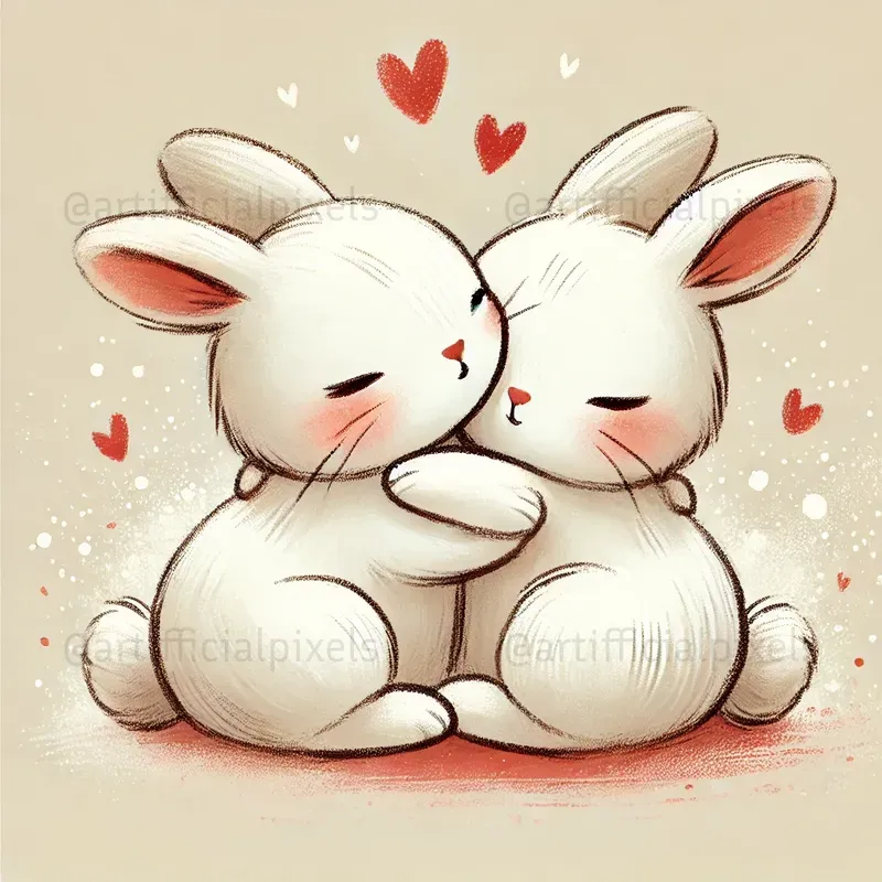 Softly Hand Drawn Animal Couples In Love