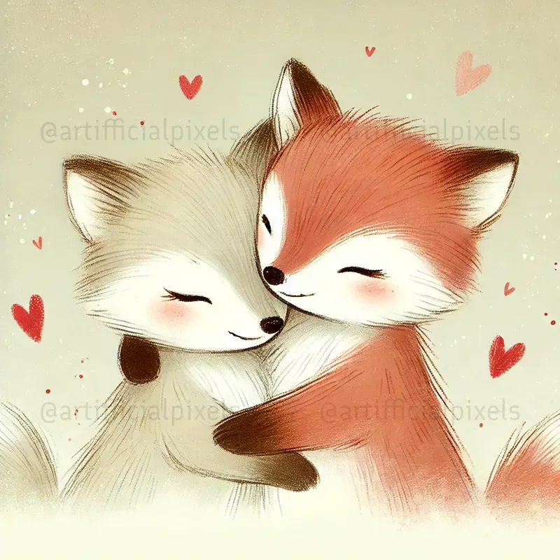 Softly Hand Drawn Animal Couples In Love