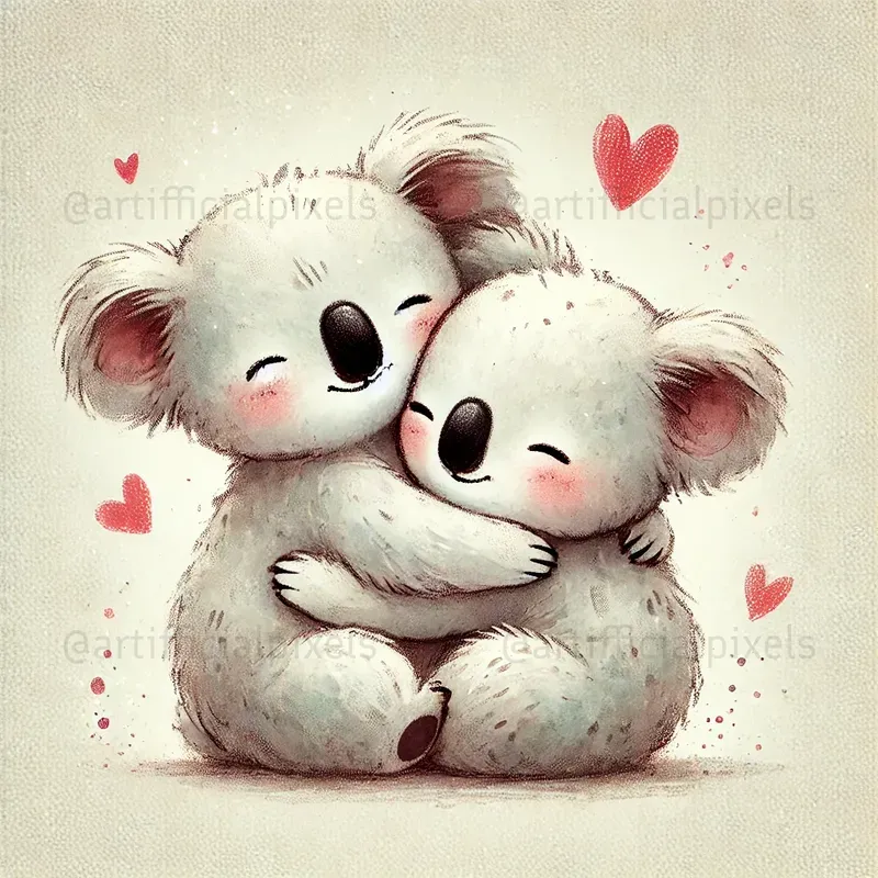 Softly Hand Drawn Animal Couples In Love