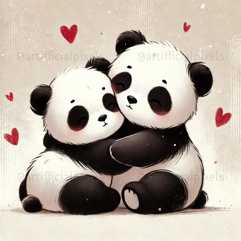 Softly Hand Drawn Animal Couples In Love