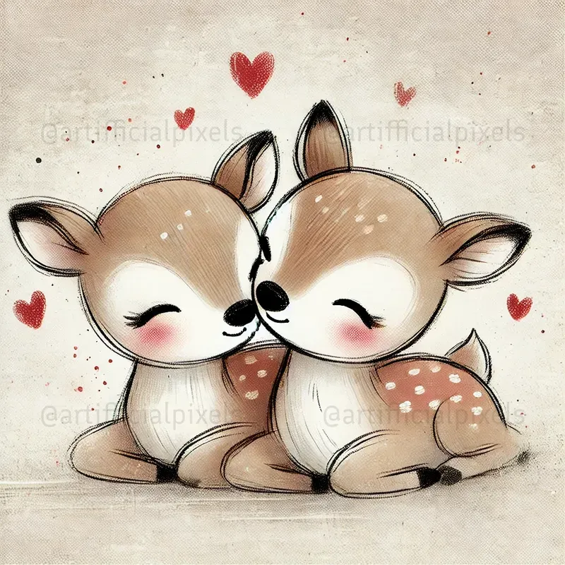 Softly Hand Drawn Animal Couples In Love