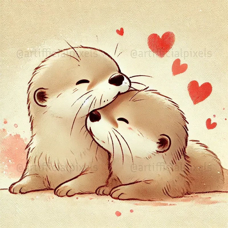 Softly Hand Drawn Animal Couples In Love