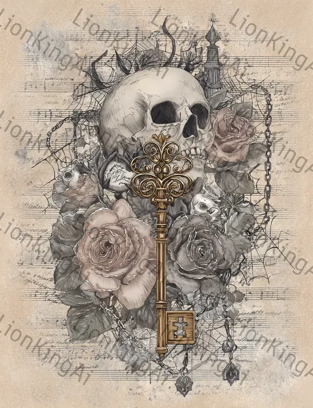 Gothic Rose Skull Illustrations