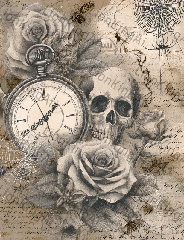 Gothic Rose Skull Illustrations