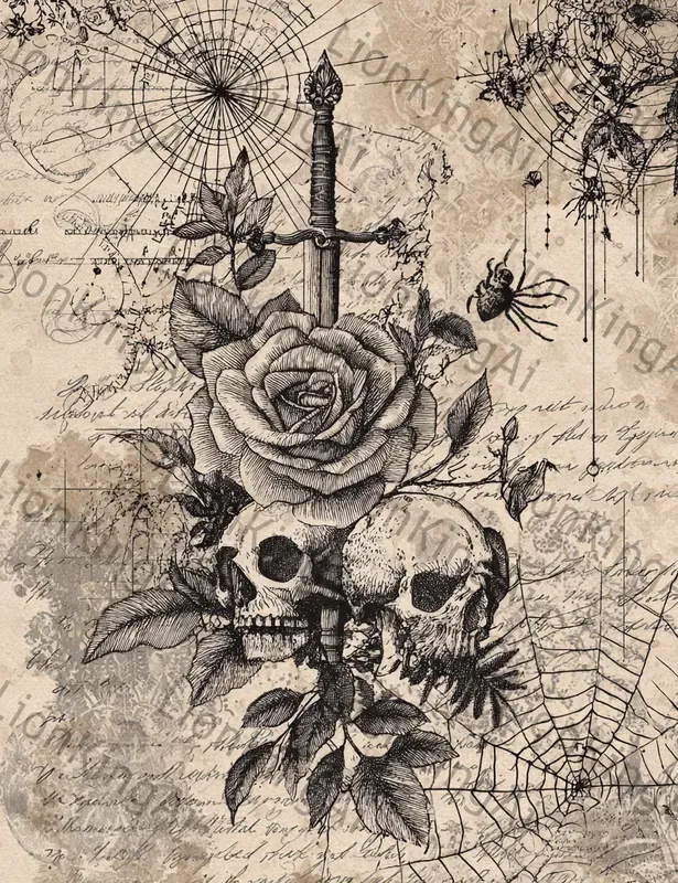 Gothic Rose Skull Illustrations