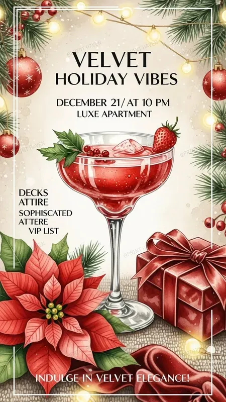 Poinsettia Cocktail Party Invitations Pro