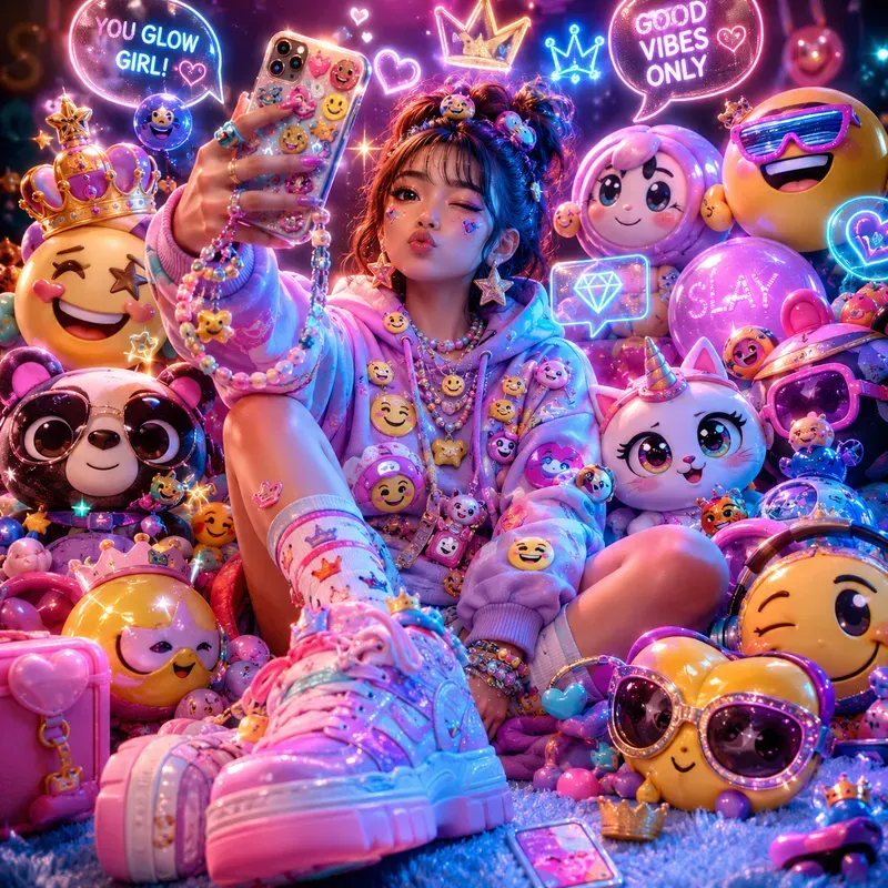 Neon Emoji Selfie Fantasy Scene Masteries