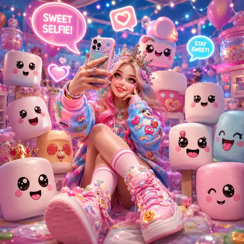 Neon Emoji Selfie Fantasy Scene Masteries