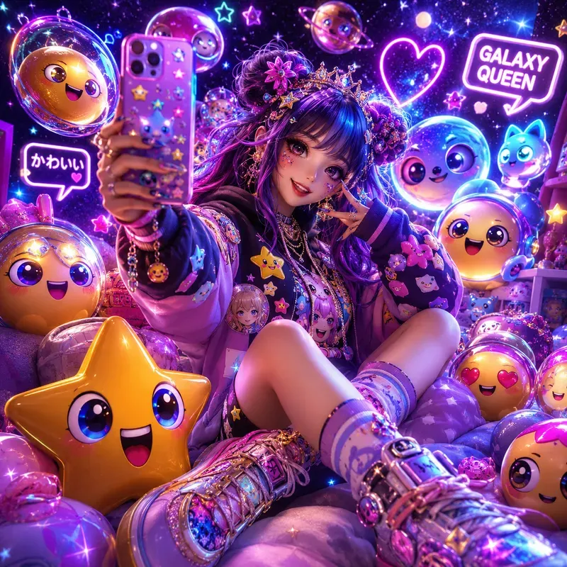 Neon Emoji Selfie Fantasy Scene Masteries