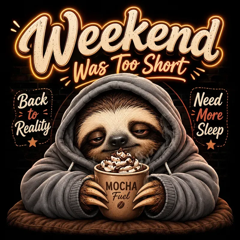 Cute Sleepy Cat Coffee Monday Vibes