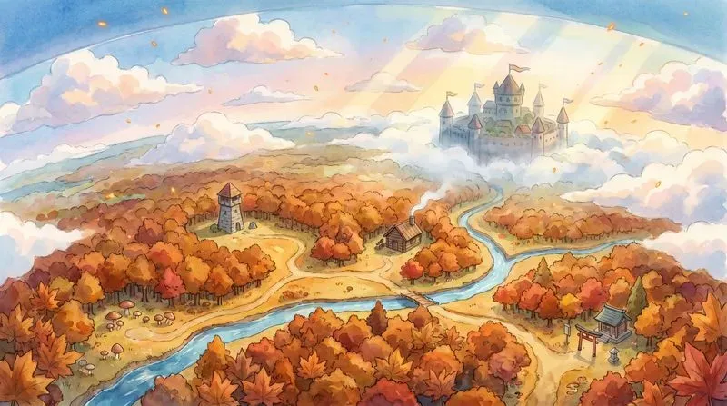 Ghiblistyle Panoramic Aerial Worldbuilds