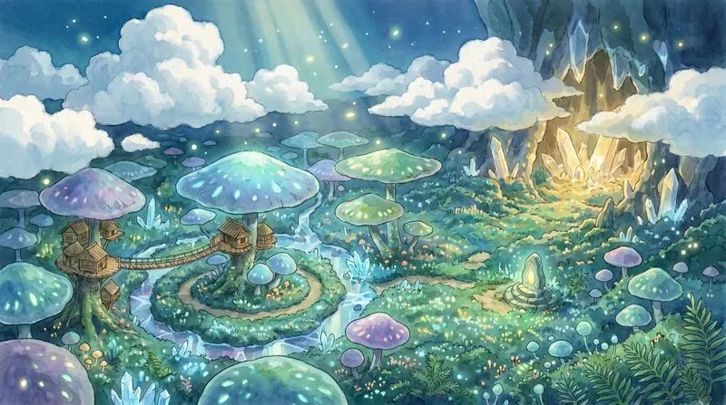 Ghiblistyle Panoramic Aerial Worldbuilds