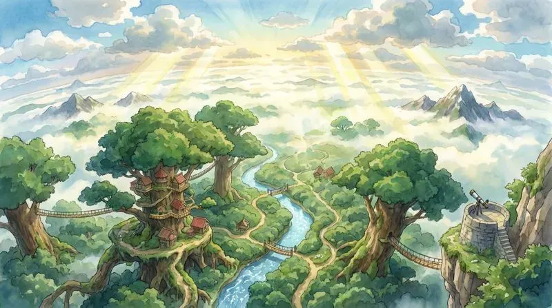 Ghiblistyle Panoramic Aerial Worldbuilds